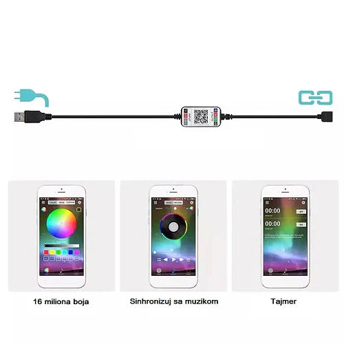LED Traka RGB 10M 5V (Bluetooth + Daljinski) - silikonska