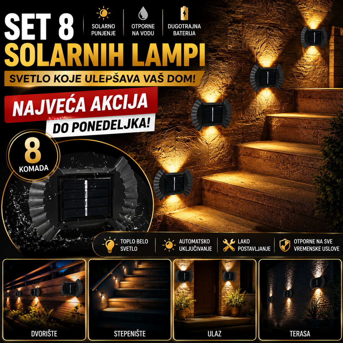 Solarne Lampe gore dole SET 8 Komada