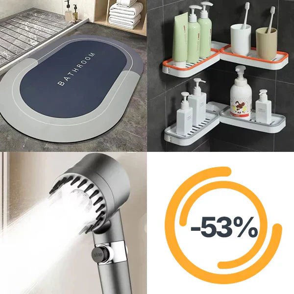 Superupijajuća prostirka, turbo tuš i polica za kupatilo PAPAJA COMBO