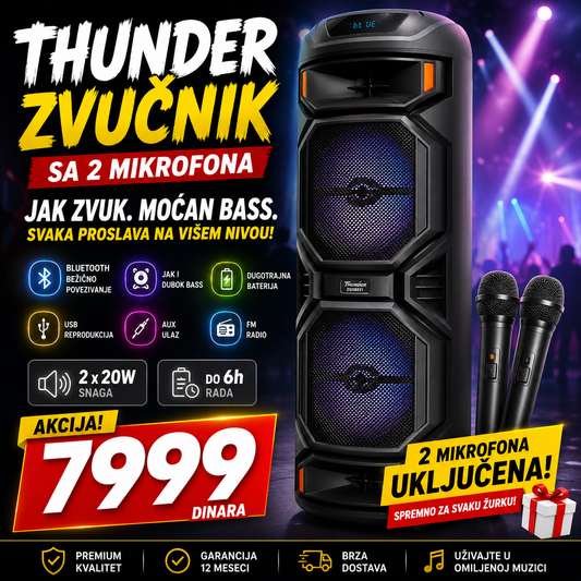 Veliki THUNDER Zvučnik sa DVA bežična mikrofona