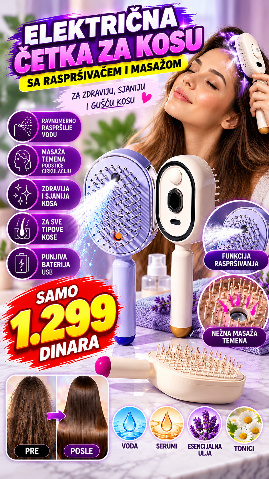 SPA Punjiva Četka Za Peglanje Kose i Masažu Glave