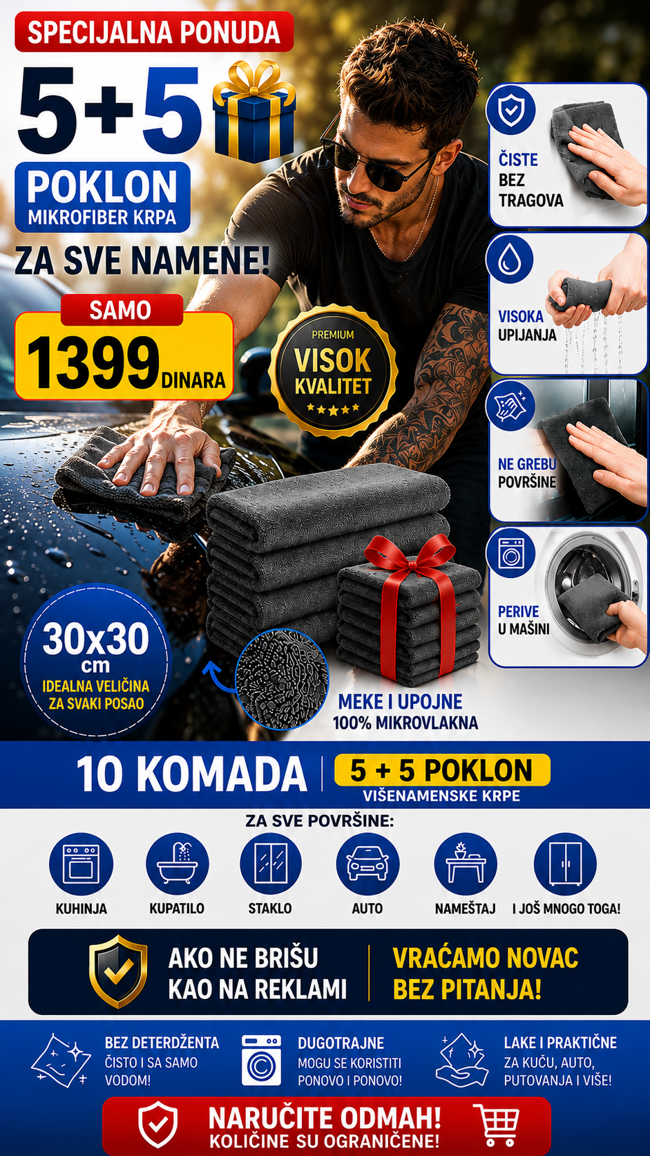 PREMIUM Krpe Od Mikrofibera (set od 5 Komada + 5 POKLON)