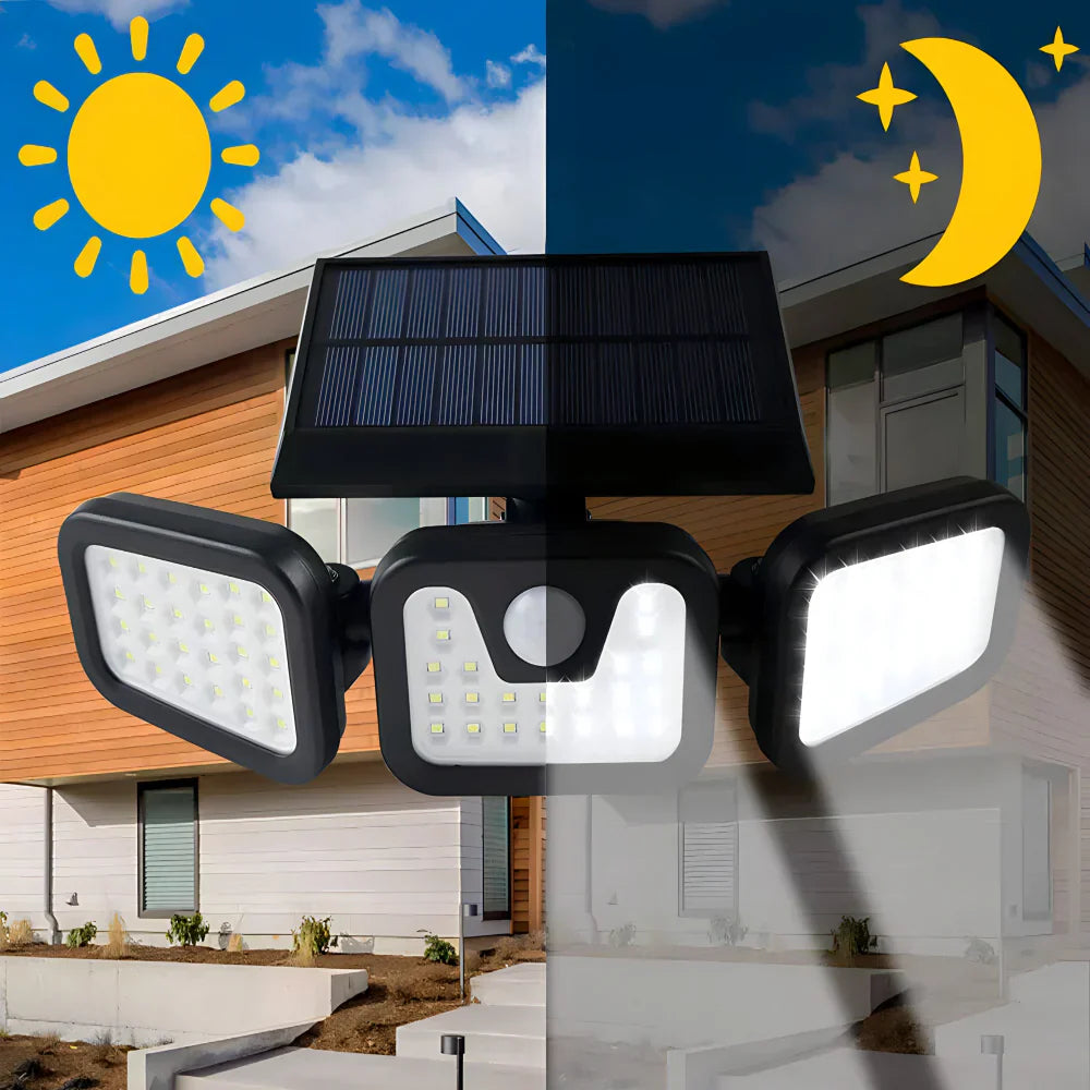 Trostrani solarni LED reflektor sa senzorom