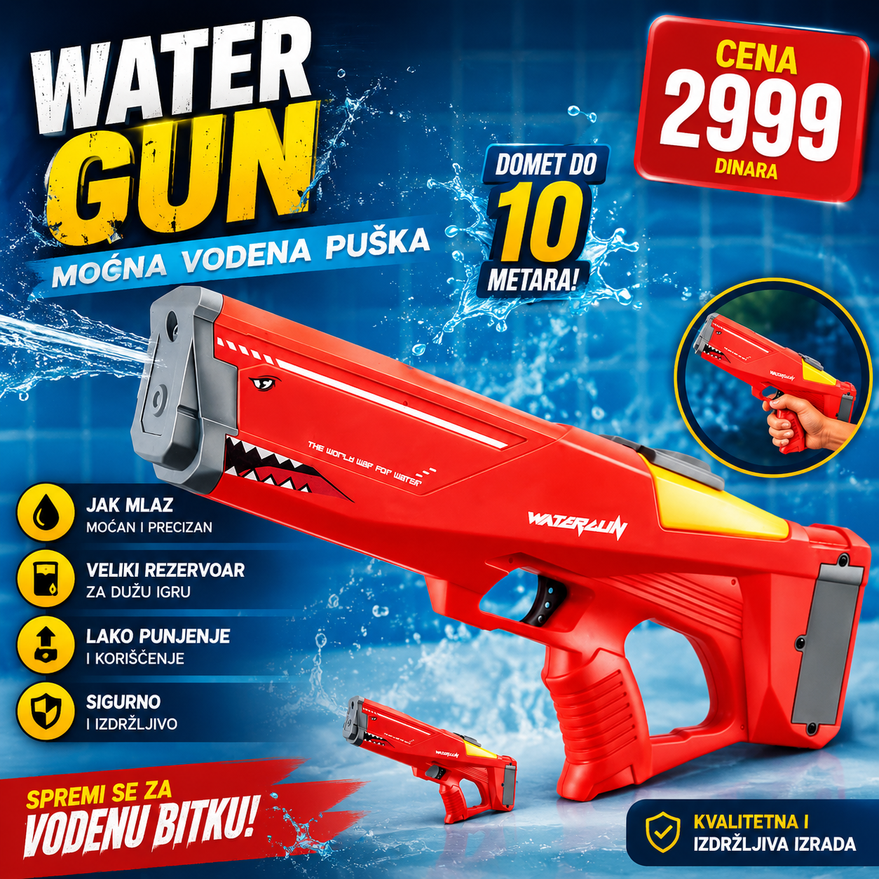 Puška Na Vodu Shark – Električna, Automatska 🦈💦