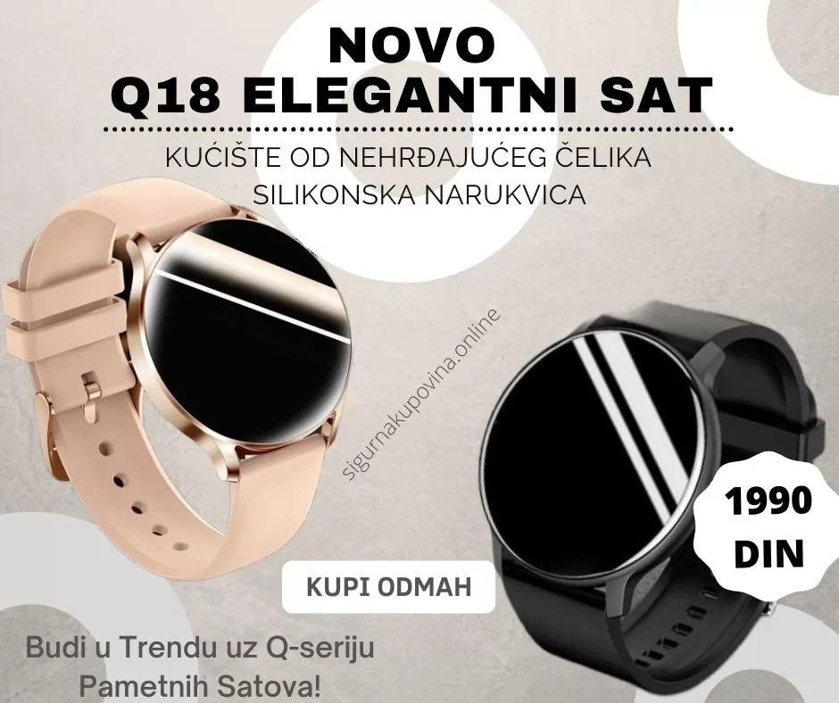 Elegantni Pametni Sat Q18  - Boja Model 2 Metalik Siva sa Crnom narukvicom  - Boja Model 1 sa Roze Narukvicom